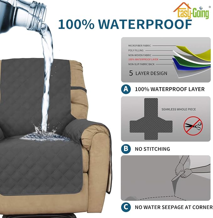 Easy-Going Sofa Slipcover Waterproof Recliner Chair Cover Non-Slip Fabric Couch - Image 4