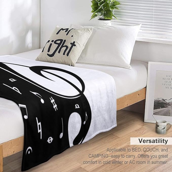 Music Blanket Abstract Funny Black White Music Note Art Printed Soft Cozy - Image 3