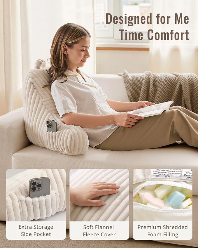 Blissful Diary Reading Pillow for Sitting in Bed, Flannel Back Pillow Bed - Image 3