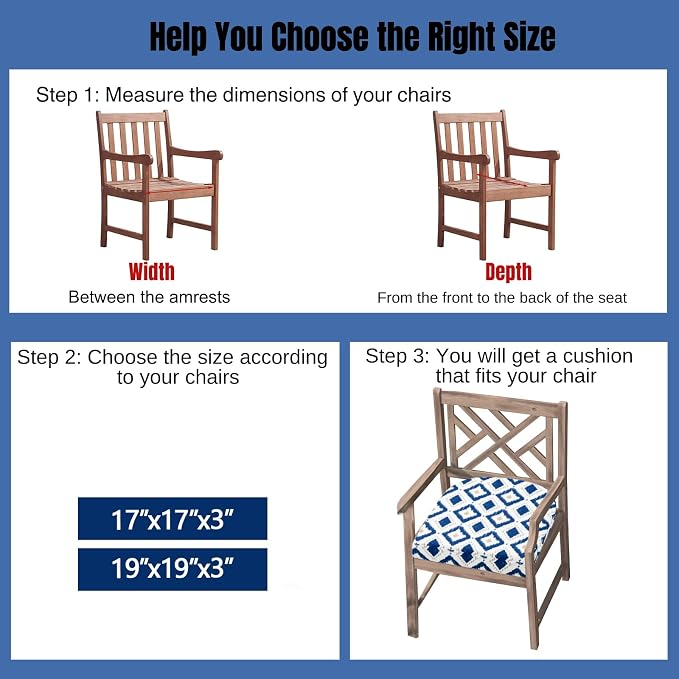idee-home Outdoor Chair Cushions Set of 2, Thick 17" x 17" x 3" Outdoor Seat - Image 4