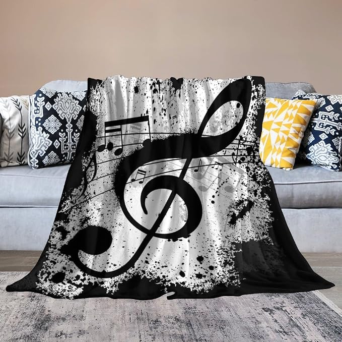 Music Blanket Black White Abstract Music Note Art Print Soft Cozy Lightweight - Image 4