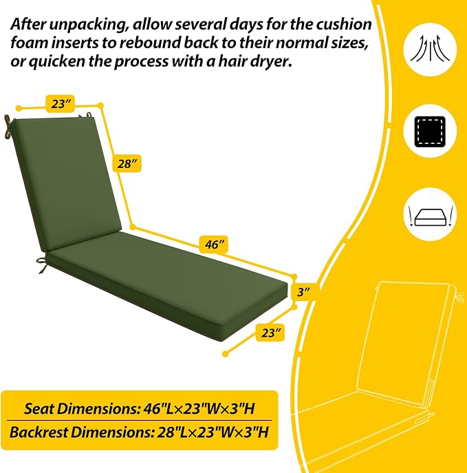 AAAAAcessories Outdoor Chaise Lounge Cushions, Waterproof, Fade-Resistant Patio - Image 5