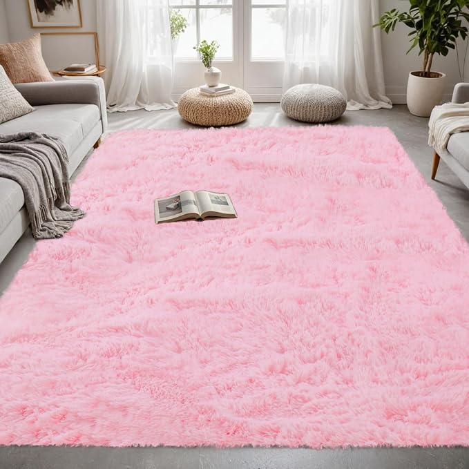 8x10 Area Rugs for Living Room Rug: Soft Fluffy Shag Light Pink Rugs for Bedroom - Image 4
