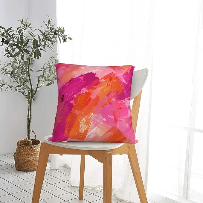 Abstract Pink and Orange Brush Aesthetic Throw Pillow Covers 18x18 inches Cozy - Image 4