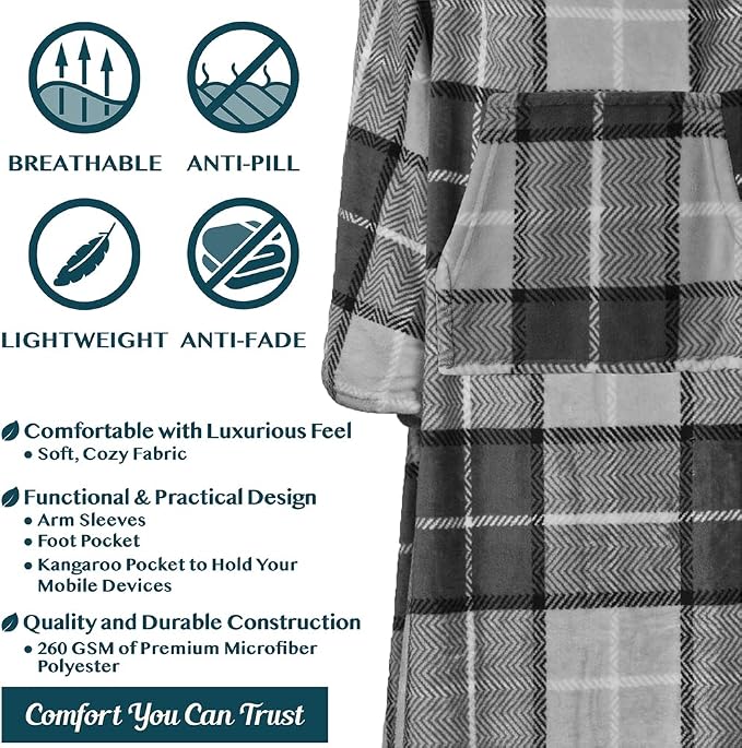PAVILIA Fleece Blanket with Sleeves, Foot Pockets - Image 4