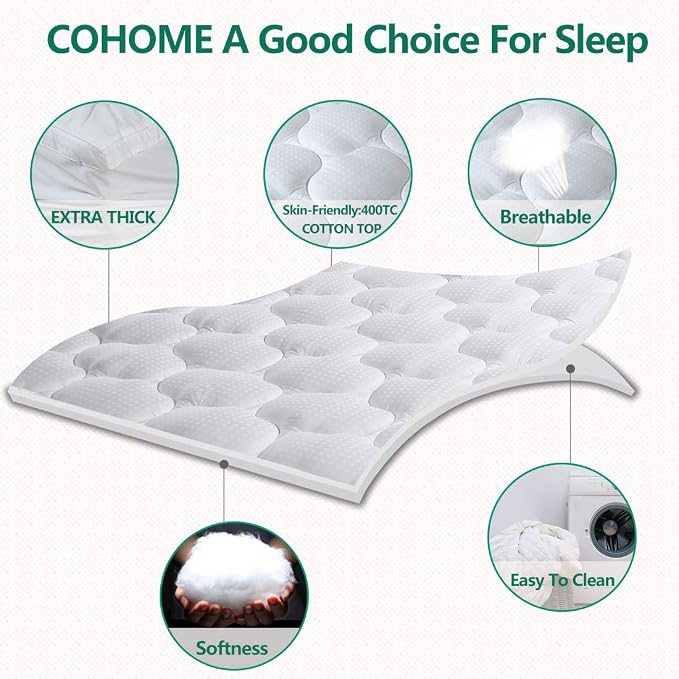 COHOME Mattress Topper King 1300 GSM Extra Thick Cooling Mattress Pad 400TC - Image 2