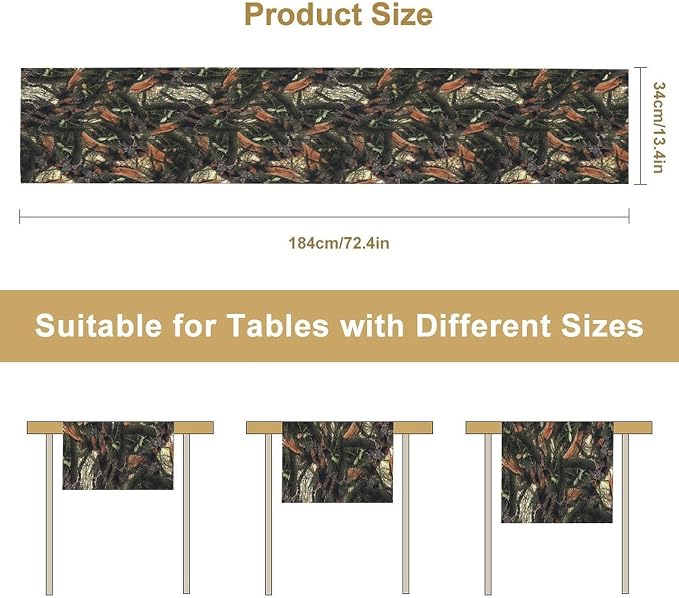 Camouflage Forest Trees Table Runner, Rustic Camouflage Hunting Camp Mossy and - Image 7
