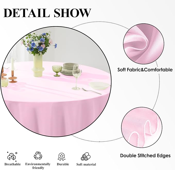 Round Tablecloth 2 Pack 108 Inch Pink Tablecloths Washable Decorative Linen - Image 4
