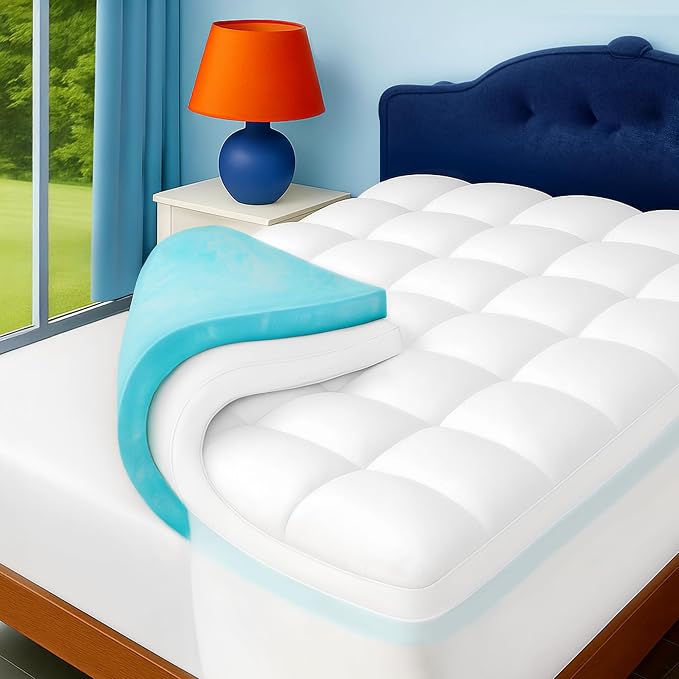 King Size Dual Layer 4 Inch Memory Foam Mattress Topper, 2 Inch Cooling Gel by Airtree