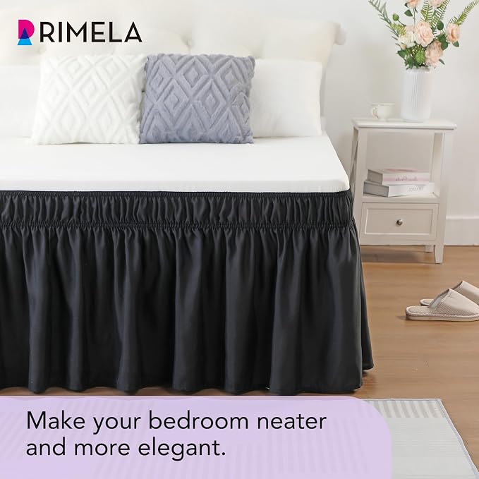 RIMELA Black Bed Skirt Full Size 18 Inch Drop, Elastic Bed Skirting - Image 8