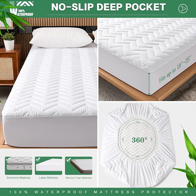 Unilibra Full Size Waterproof Mattress Pad Rayon Made from Bamboo, Quilted - Image 5