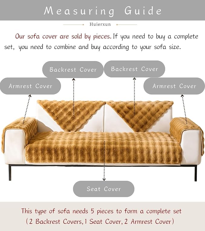 Faux Fur Armrest Cover Backrest Cover Fuzzy Plush Thick Bubble Sofa Cover - Image 3