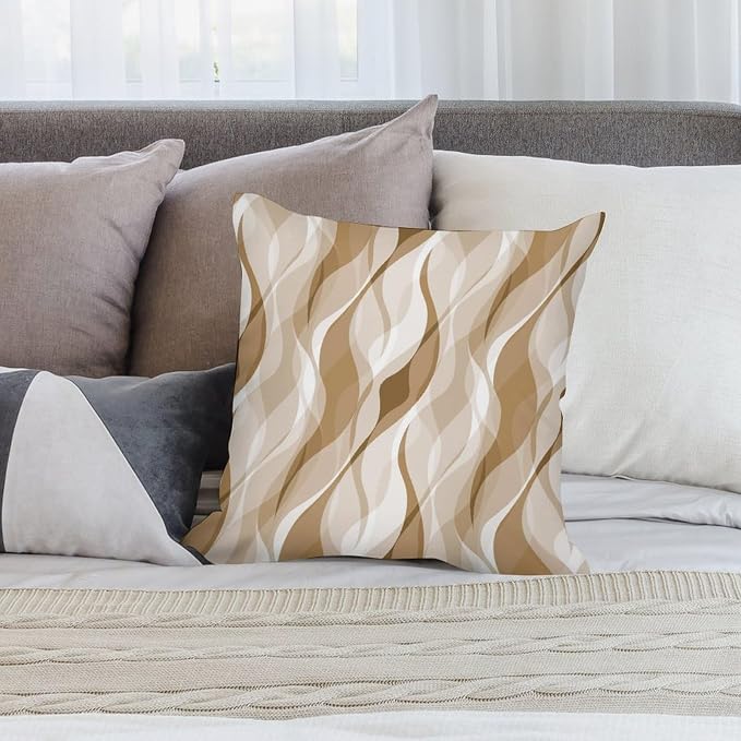 Cream Throw Pillow Covers Modern Abstract Cream and Grey Striped Decorations - Image 4