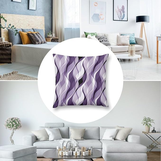 Purple Throw Pillow Covers Modern Abstract Purple and Grey Striped Decorations - Image 6