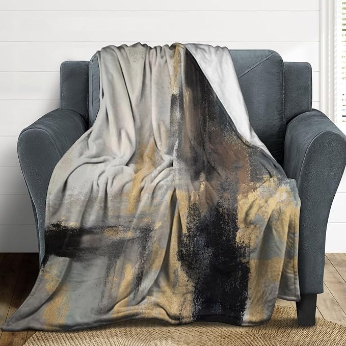 Fashion Gradient Blanket, Modern Abstract Baroque Glod Grey Painting Strokes - Image 3