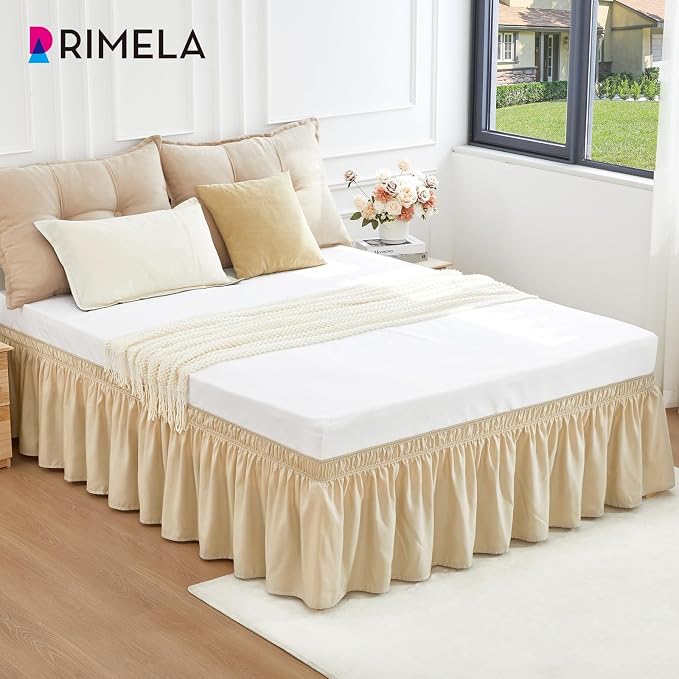 RIMELA Oatmeal Bed Skirt Queen Size 18 Inch Drop, Elastic Bed Skirting - Image 2