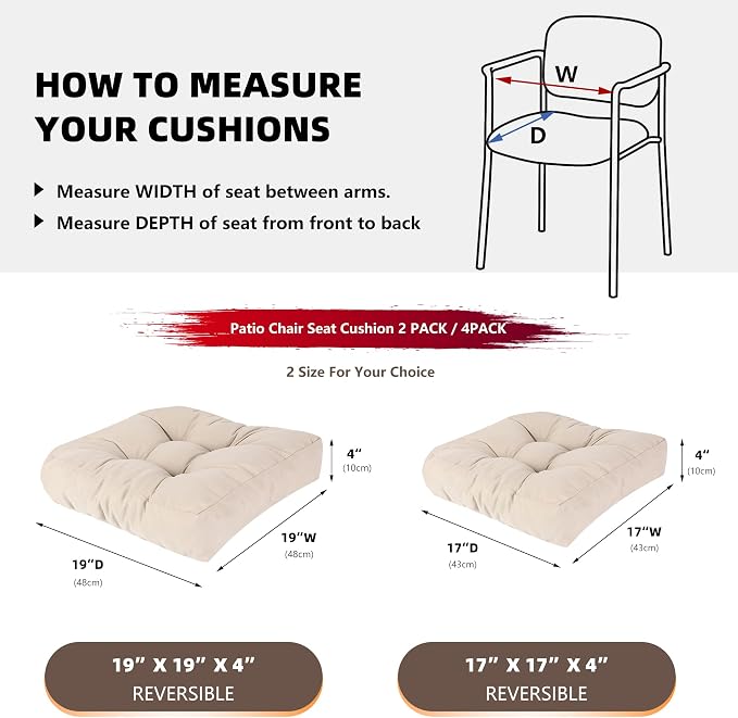 RACE LEAF 19" x 19" Patio Chair Cushions Khaki - Image 4