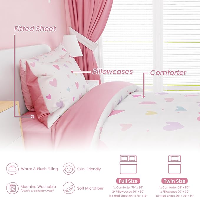 SANDJEST Heart Comforter Set Full Size 98x86in - Image 3