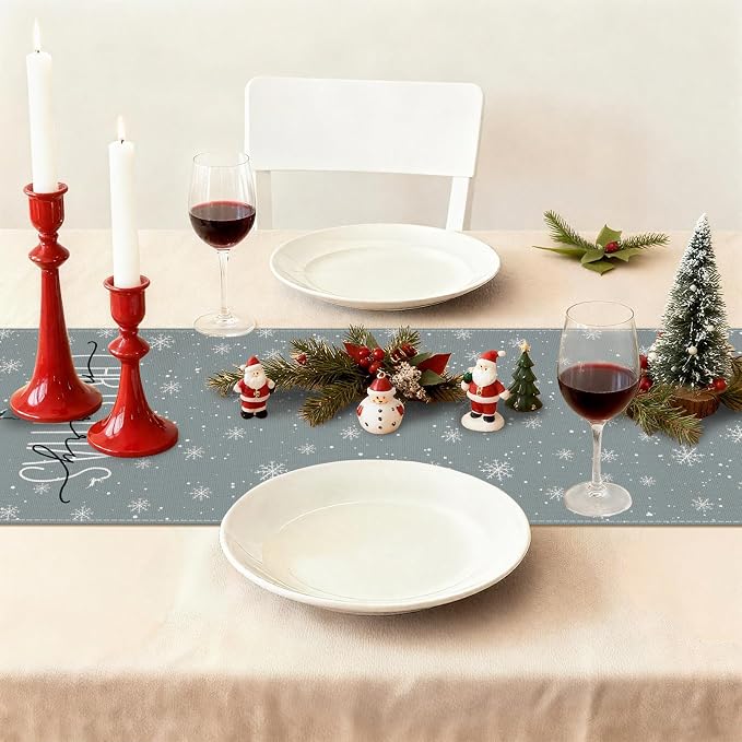 OTOSTAR Christmas Tree Snowflakes Merry Christmas Table Runner, Xmas Seasonal - Image 9