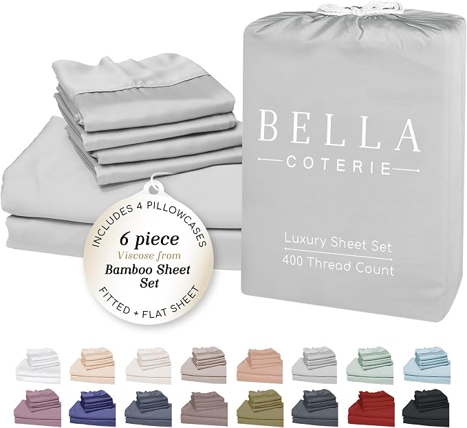 Bella Coterie 6 Piece Luxury Bamboo Viscose Split Top King Size Sheet Set | 34" by BC