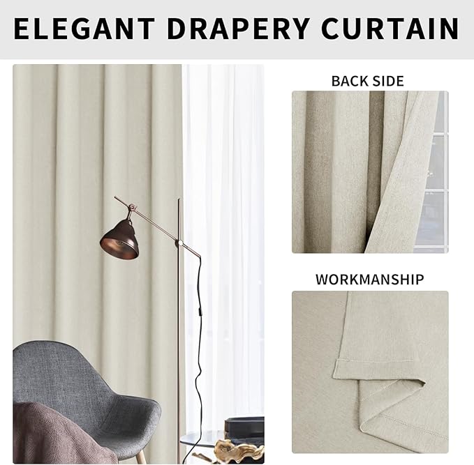 Easy-Going Linen Look Blackout Curtain 108 Inch Length Grommet Window Curtain - Image 5