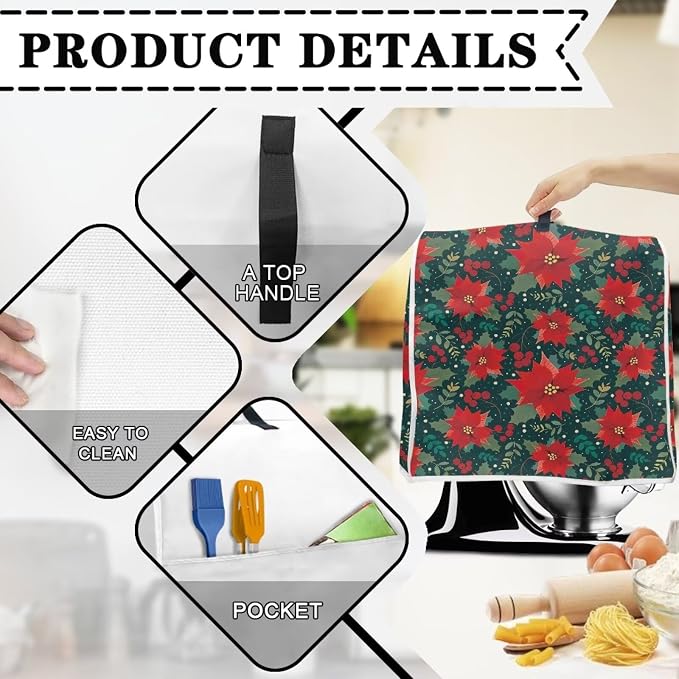Christmas Stand Mixer Cover Dust Protective Poinsettia Stand Mixer Covers - Image 5