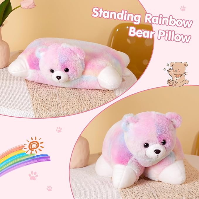 Glow Guards 15" Rainbow Teddy Bear Plush Pillow, Cute Stuffed Animal Soft - Image 2