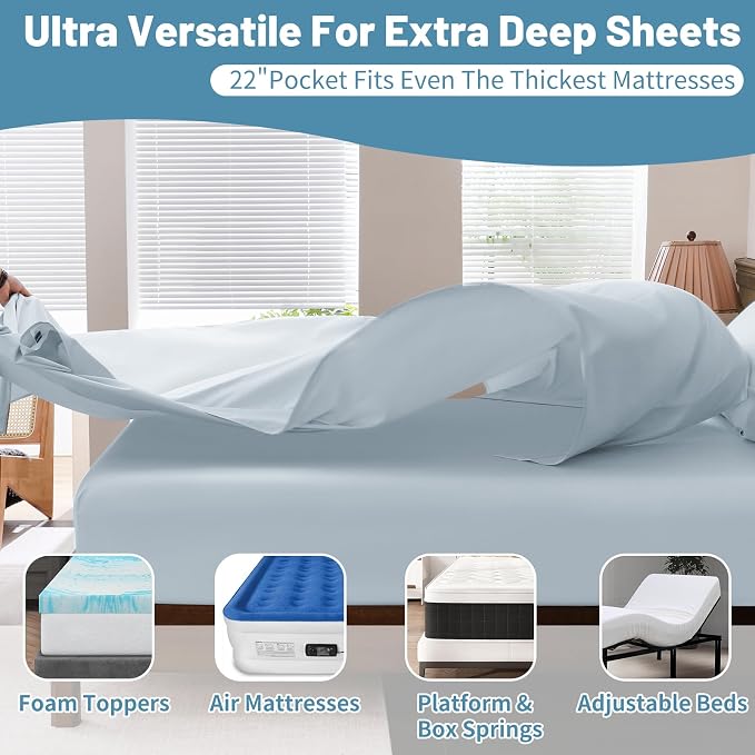 Extra Deep Pocket California King Sheets 18-24 Inch 100% Egyptian Cotton 1000 - Image 4