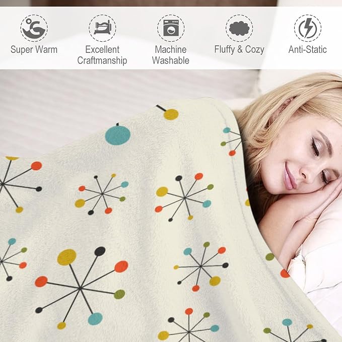 Mid Century Throw Blanket, Retro Abstract Geometric Pattern Boho 1950s 1960s - Image 4