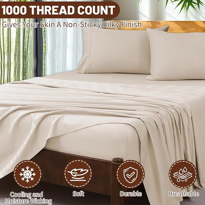Extra Deep Pocket King Sheets 18-24 Inch 100% Egyptian Cotton 1000 Thread Count - Image 3