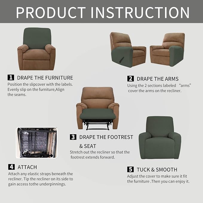 Easy-Going 4 Pieces Oversized Recliner Stretch Sofa Slipcover Sofa Cover - Image 7