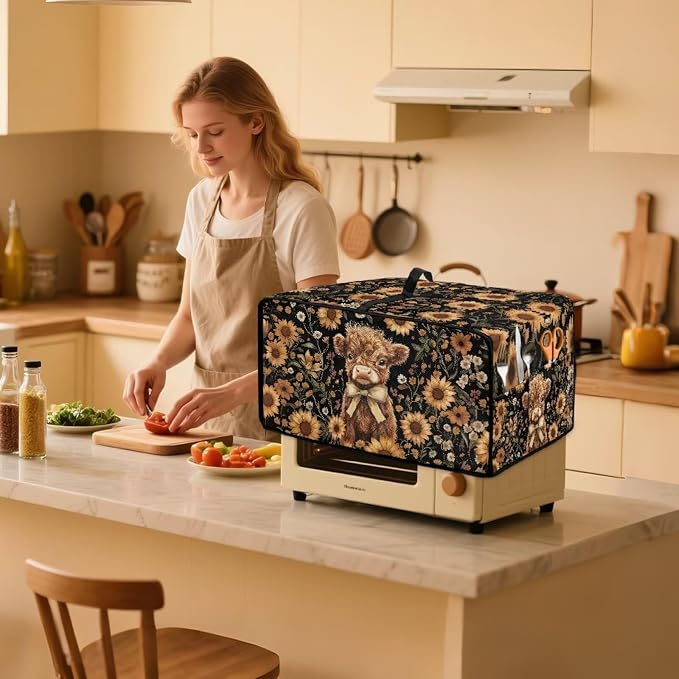 Cute Highland Cattle Print Toaster Oven Cover Heavy Duty Microwave Oven Dust - Image 2