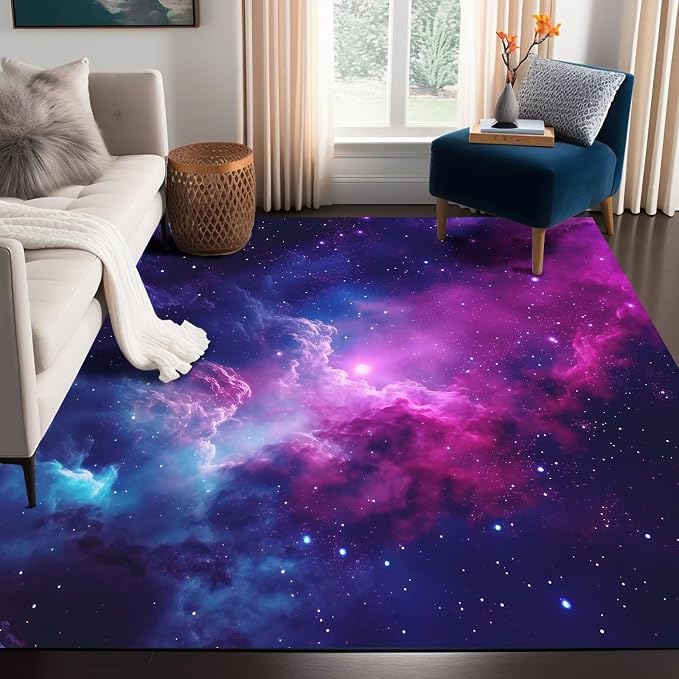 Purple Galaxy Rug Space Rugs Colorful Throw Rug Non-Slip Sun and Cloud Carpet - Image 4