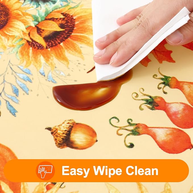 Smiry Plastic Thanksgiving Tablecloth, Sunflower & Pumpkin Waterproof Elastic - Image 4