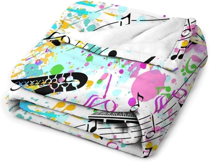 Music Blanket Colorful Graffiti Piano Keys Music Note Modern Abstract Art Print - Image 2