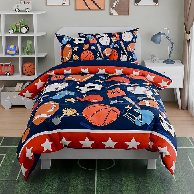 SANDJEST Sports Bedding Sets for Boys, Ultra Soft Microfiber Comforter Full - Image 4