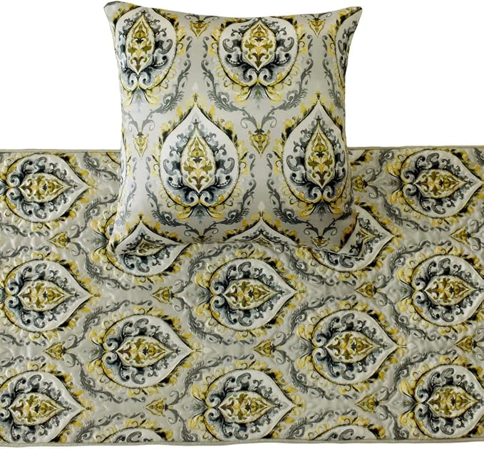 The HomeCentric King/Queen/Twin Grey & Yellow Designer Full 68"x18" Bed Runner - Image 2