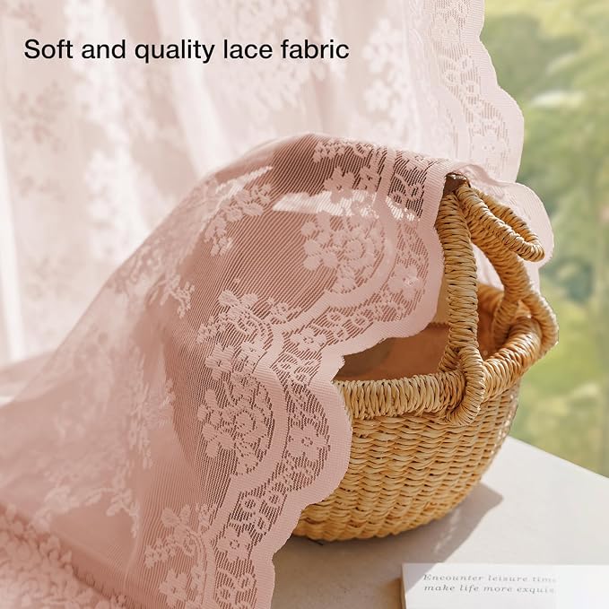 Anmao Vintage Lace Curtains 72 Inches Long 2 Panels Set, Romantic Elegant Light - Image 4