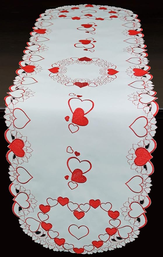 Creative Linens Embroidered Red Hearts Placemats, Table Runners, Tablecloths by Creative+Linens