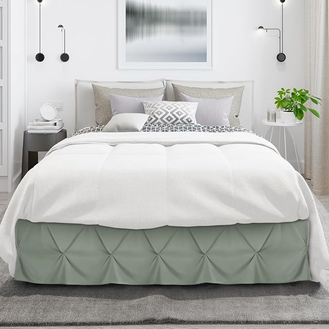 Nestl Sage Green Bed Skirt Twin Size, Pinch Pleat Twin Bed Skirt, Hotel Quality - Image 2