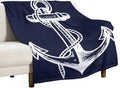 Anchor Blanket Retro Abstract Nautical Navy Blue White Soft Cozy Lightweight by JADERYS