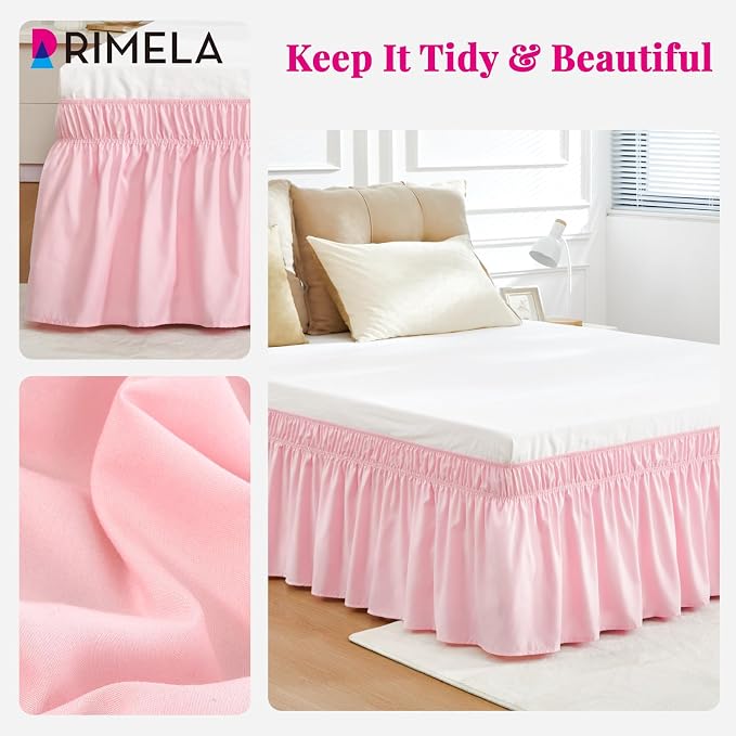 RIMELA Pink Bed Skirt Queen Size 15 Inch Drop Elastic Wrap Around Dust Ruffle - Image 8