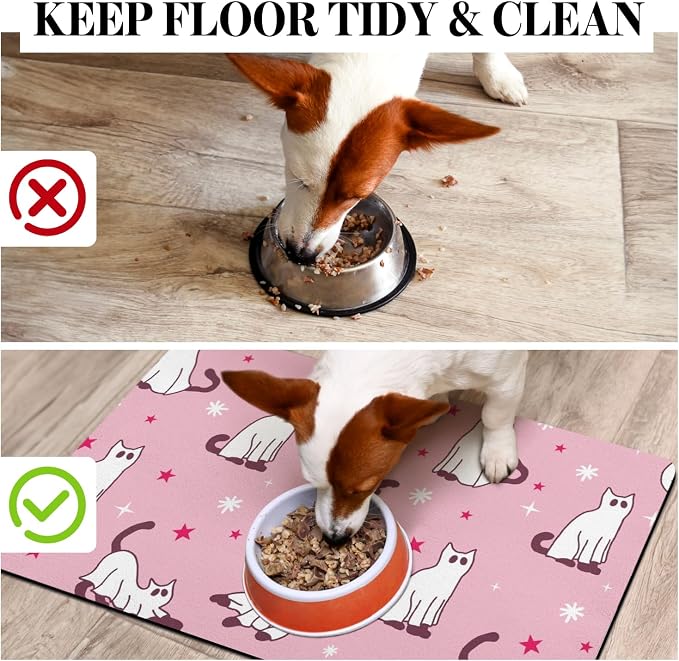Halloween Dog Food Mats for Floors Pink, Absorbent Dog Bowl Mat for Food and - Image 3