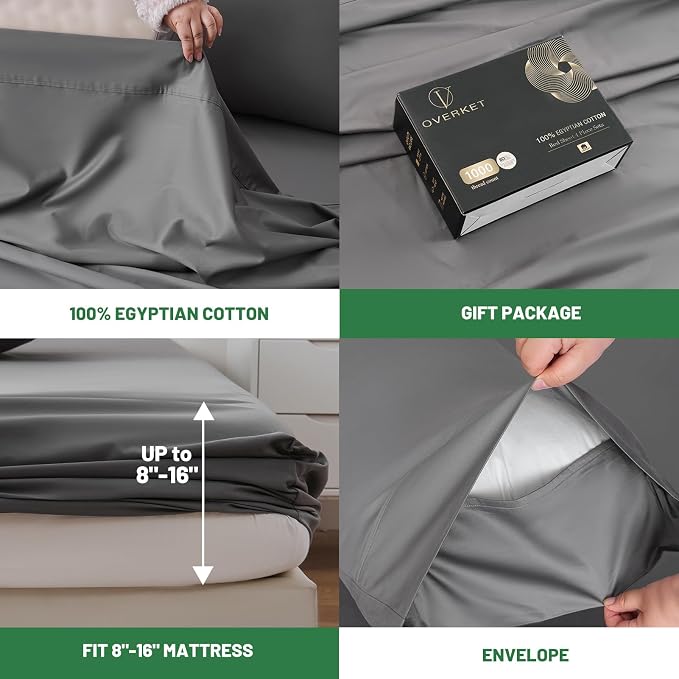 Egyptian Cotton Sheets Full Size 1000 Thread Count Sateen Weave Soft Breathable - Image 4