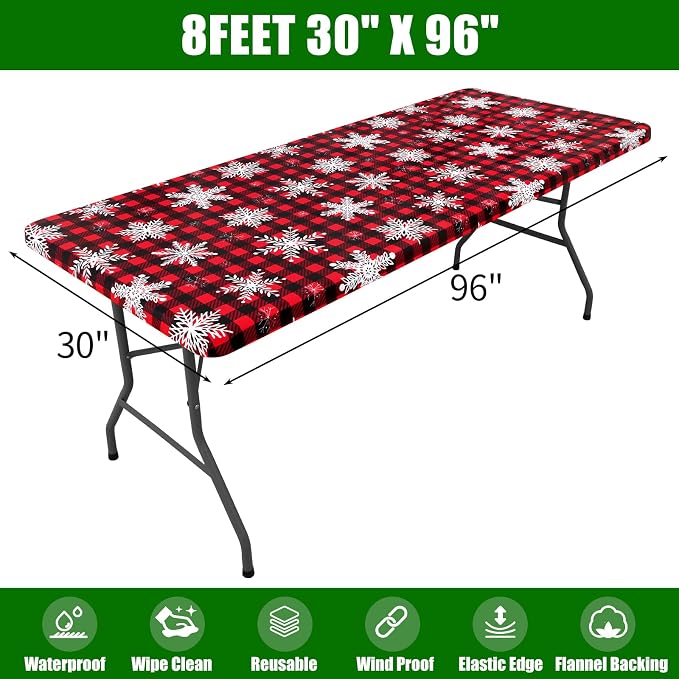 Smiry Plastic Christmas Tablecloth, Buffalo Plaid Waterproof Elastic Fitted - Image 7