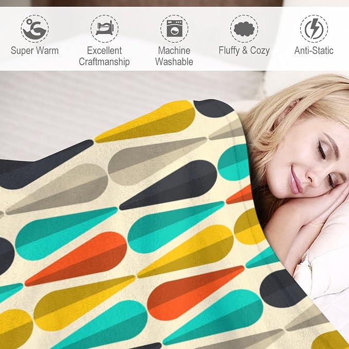 Mid Century Throw Blanket, Modern Drop Shape Retro Colors Boho Orange Teal - Image 4