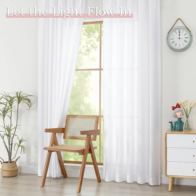 Simplebrand White Semi Sheer Faux Linen Textured Curtains 54 Inch Length 2 - Image 4