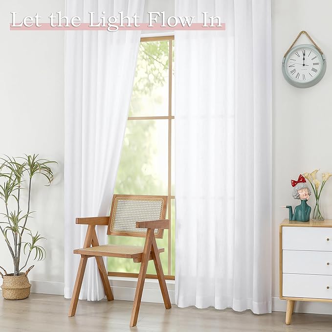 Simplebrand White Faux Linen Textured Semi Sheer Curtains 72 Inches Long 2 - Image 4
