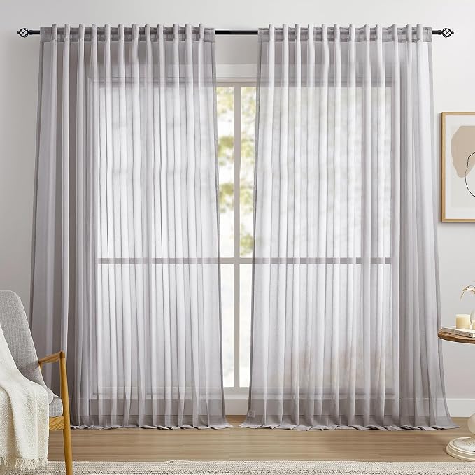 Dreaming Casa Grey Sheer Curtains 96 Inches Long, Rod Pocket & Back Tab Light by DreamingCasa