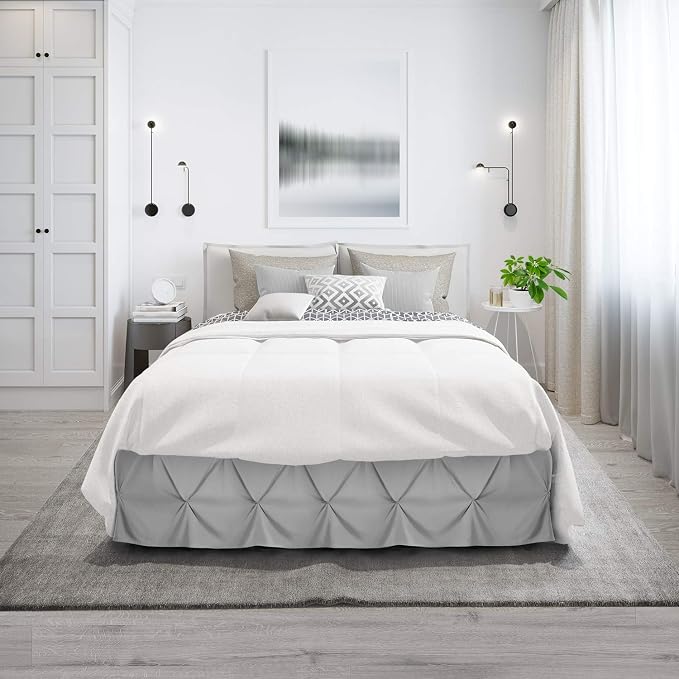Nestl Light Grey Bed Skirt Full Size, Pinch Pleat Full Bed Skirt, Hotel Quality - Image 9